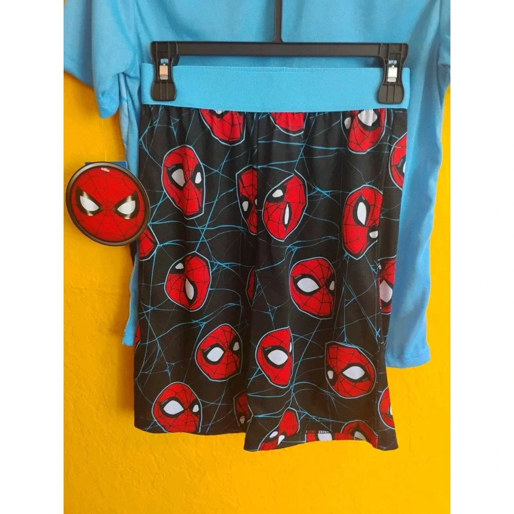 Marvel‎ Spiderman Boys 6/7 Pajama Set Blue Red Black 2 Piece Shirt Shorts NWT
